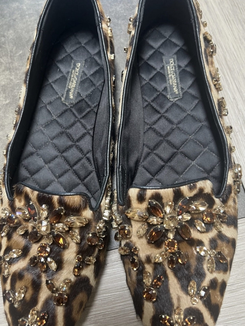 Dolce & Gabbana Leopard Print Jeweled Flats - Brown, Black, Gold